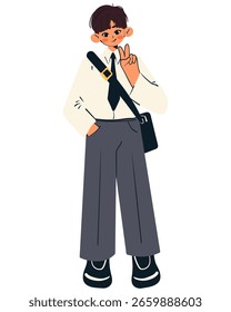 Fröhlicher Schüler, der zur Schule geht. Zurück zum Schulkonzept. Ein Schuljunge im Doodle-Stil. Flache Vektorgrafik.