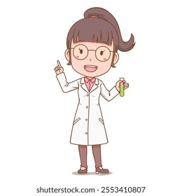 Cheerful Scientist Girl Holding Test Tube.