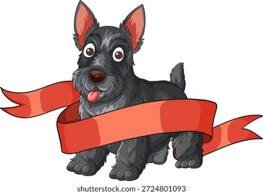 Fröhliche Scottish Terrier Vektorgrafik mit rotem Band und gewagten Cartoon-Umrissen.