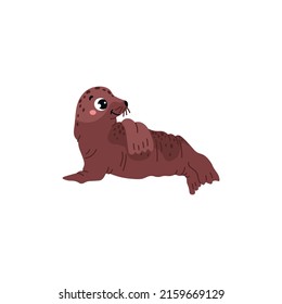 Cheerful sea dog laying on his back, flat vector illustration isolated on white background. Marine life inhabitant. Cartoon childish character of ocean mammal.