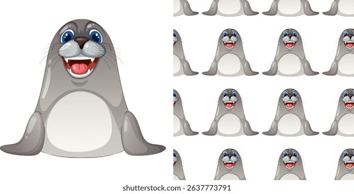 Cheerful seals in a seamless repeating design