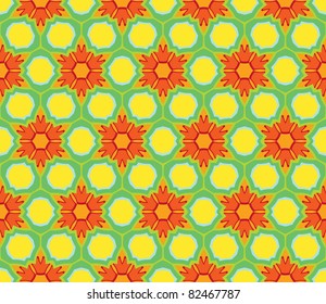 Cheerful, seamless and colorful floral pattern in red, orange, green and yellow