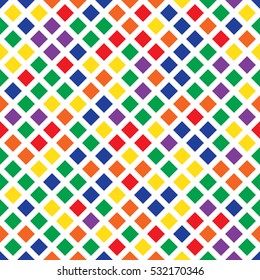 Cheerful seamless pattern of colored squares on a white background. Bright shades.