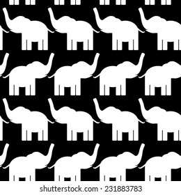 Cheerful seamless pattern with elephants. black and white. vector