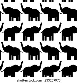 Cheerful seamless pattern with elephants. black and white. 