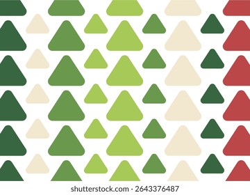  A cheerful seamless pattern featuring various green, cream, and red rounded triangles. Perfect for Christmas wrapping paper, holiday decor, and festive designs.