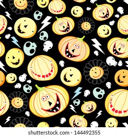 cheerful seamless pattern of pumpkins for Halloween