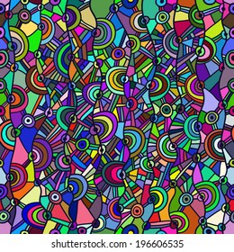 Cheerful seamless pattern retro hippie style. Vector.