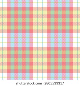 A cheerful seamless pattern with soft pastel rainbow colors arranged in a light and airy plaid design.