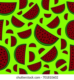 a cheerful seamless pattern with watermelons on a light green background 
