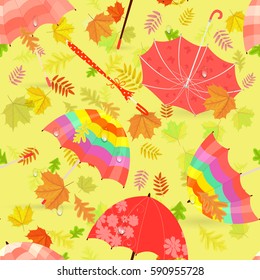 cheerful seamless texture with umbrellas on autumn background