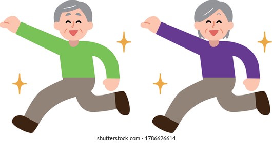Cheerful senior men and women illustration