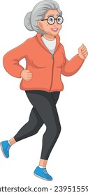 Cheerful Senior woman jogging on white background