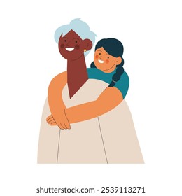 Mulher sênior alegre com criança. Avô abraça neto isolado no fundo branco. Ilustração vetorial plana moderna. Idosos. Modelo de banner de página inicial e site.