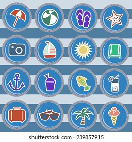 cheerful set of elements for the summer holiday by the sea in summer