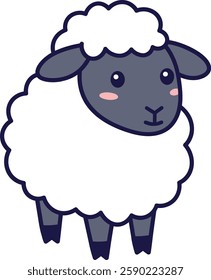 A cheerful sheep with a round body and fluffy white wool stands playfully, exuding a friendly and inviting atmosphere.