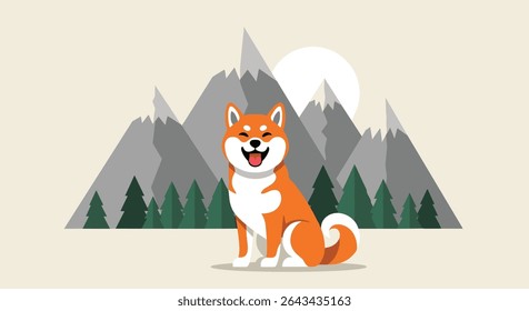 Um cão Shiba Inu alegre apreciando a paisagem de uma cordilheira Majestic