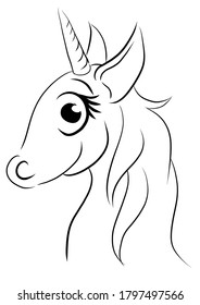 Cheerful silhouette of a unicorn head on a white background vector illustration suitable for printing
