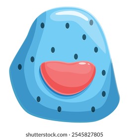 Animado, personagem de ameba simples está sorrindo, com um corpo azul vibrante, boca vermelha e pontos pretos