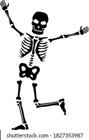 Cheerful skeleton silhouette vector. Halloween
