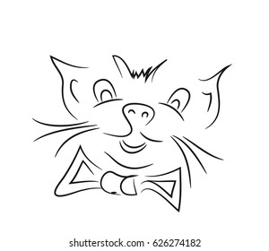 Cheerful sketch of the cat's face in a tie. vector illustration. For print, wallpapers, covers for booklets and notebooks