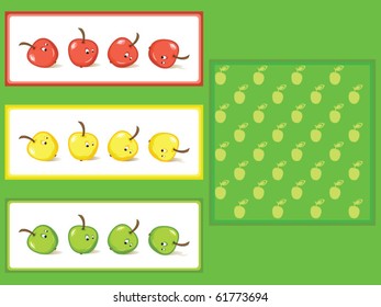 Cheerful sliding apples. A set of decorative elements. A seamless texture.