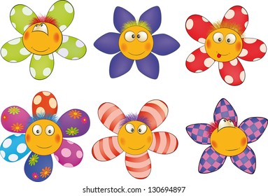 Cheerful small flowers. Cartoon