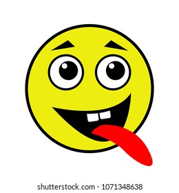 A cheerful smiley shows the tongue. Vector illustration