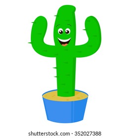 The cheerful smiling cactus growing from a pot. Animation vector illustration