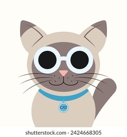 Cheerful and smiling cat with glasses