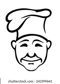 Cheerful smiling chef of oriental cuisine in a high traditional hat doodle sketch