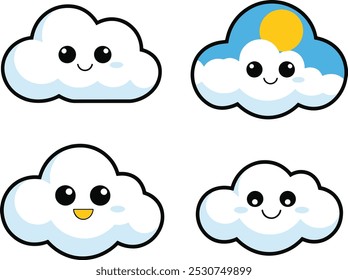 Cheerful Smiling Cloud  - Cute Kawaii Style 2D Vector Illustration on White background 