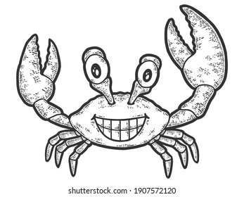 Cheerful smiling crab. Engraving vector illustration. Sketch scratch board imitation.