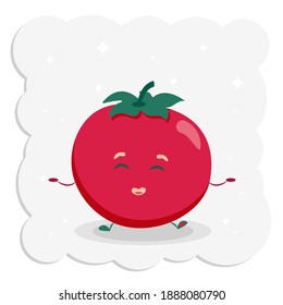
Cheerful smiling cute tomato with face, arms and legs isolated on background. Vector illustration in flat cartoon style for baby design. Vegetables for a healthy diet, vegetarianism