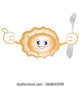 A cheerful and smiling dumpling holds a fork in his hand.