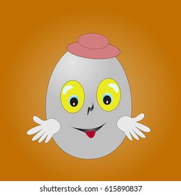 Cheerful smiling egg with hands in hat vector image