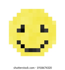 Cheerful smiling face. Smiley Pixel on White Background. Pixel vector drawing. Isolate. illustration
