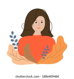 Cheerful smiling girl to the waist. Vector illustration. The character.