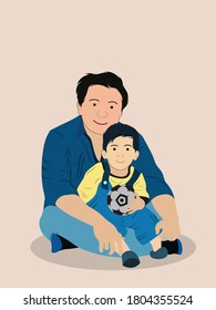 Cheerful smiling laughing father and son.vector illustration.flat design