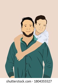 Cheerful smiling laughing father and son.vector illustration.flat design