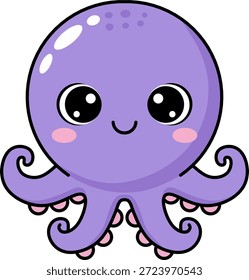 Alegre mascota sonriente del pulpo con los ojos grandes para el diseño del tema de la vida del océano y del mar