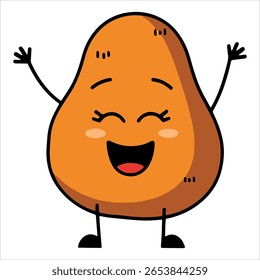 Cheerful smiling potato character cartoon vector. Funny root vegetable mascot isolated on white, perfect for chip branding and farm fresh packaging designs.