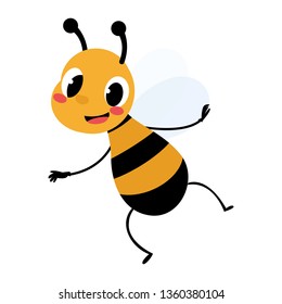 Cheerful smiling striped bee. Funny cartoon character, vector graphics.
