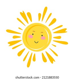 A cheerful smiling sun. The concept of summer. Vector illustration in a flat style isolated on white background