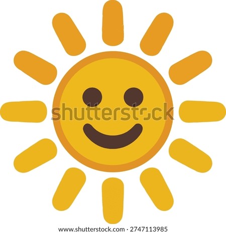 A cheerful smiling sun with radiating beams symbolizing happiness and warmth Vector