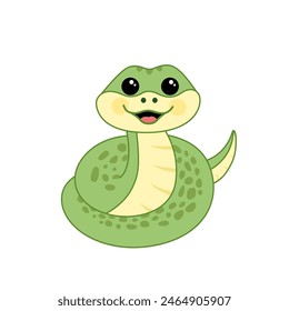 La serpiente alegre se ha enroscado en una bola. Linda serpiente. Dibujos animados, Ilustración vectorial aislada eps 10