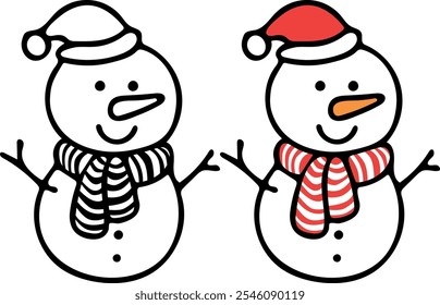 Cheerful snow pal with red hat