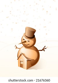 Cheerful snowball with a small house