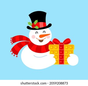 Cheerful snowman with anti-stress fashionable toy. New Year. Vector illustration