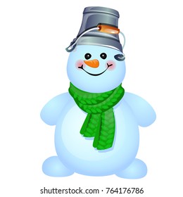 Cheerful Snowman Bucket On His Head Stock Vector (Royalty Free ...